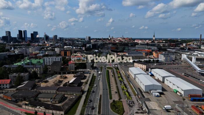 Drone View of Central Tallinn, Estonia - Modern Skyline and Historic Old Town