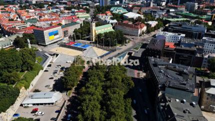 Drone View of Freedom Square and Historic Center, Tallinn, Estonia