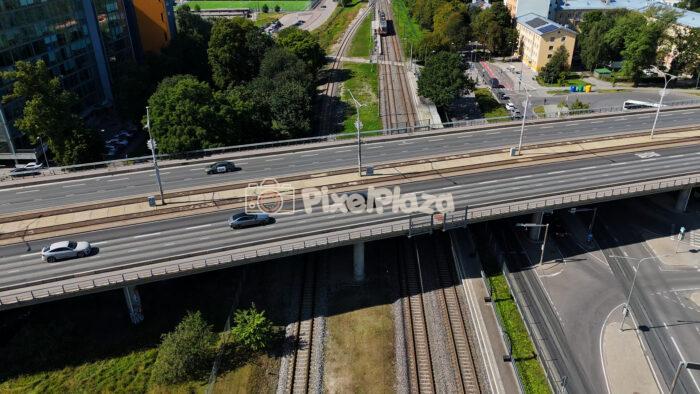 Drone View of Highway Overpass and Railway Lines in Tallinn, Estonia
