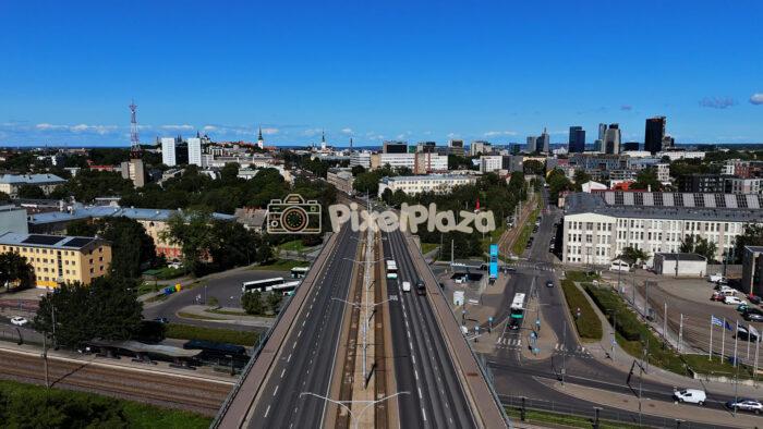 Drone View of Tallinn City Center with Modern Skyline and Highway, Estonia