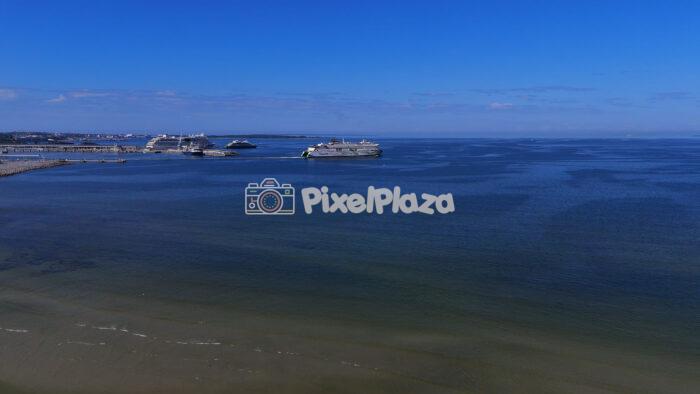 Drone View of Tallinn Harbor with Cruise Ships on the Baltic Sea, Estonia