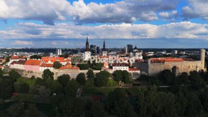 Drone View of Tallinn Old Town and Toompea Castle, Estonia
