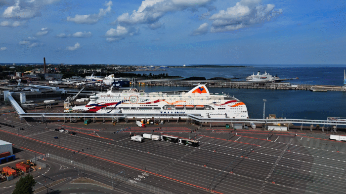 Drone View of Tallinn Port and Cruise Ferries - Baltic Sea Gateway, Estonia