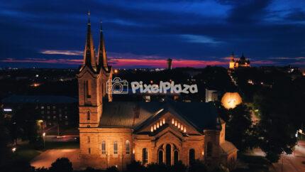 Illuminated St. Charles's Church (Kaarli Kirik) Against Tallinn Twilight Sky