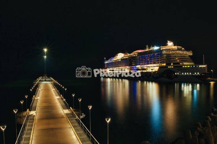 Luxury Cruise Ship and Modern Pier at Tallinn Terminal Night Luxury Cruise Ship and Modern Pier at Tallinn Terminal Night