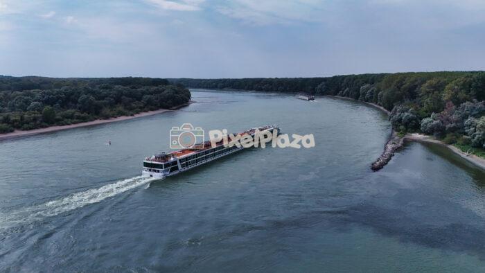 Luxury River Cruise Ship Sailing the Scenic Danube River - Wachau Valley, Austria - Drone View-2 Luxury River Cruise Ship Sailing the Scenic Danube River - Wachau Valley, Austria - Drone View