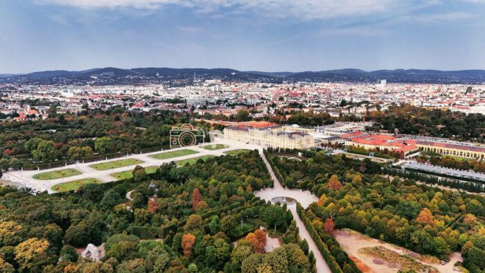 Schonbrunn Palace and Gardens Drone View, Vienna Schönbrunn Palace and Gardens Drone View, Vienna