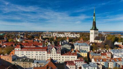 St. Olaf's Church Spire Rises Over Tallinn Old Town Rooftops