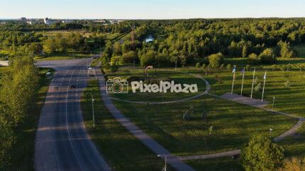 Sunset Aerial View of Maardu Green Park Roundabout