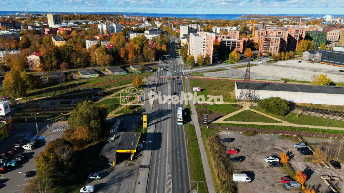 Tallinn Autumn Traffic & Cityscape - Aerial Urban View