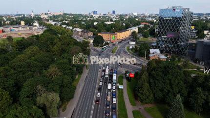 Tallinn City Center Aerial View - Urban Traffic, Modern Architecture, and Green Landscape