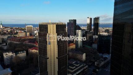 Tallinn City Skyline View from Arter Quarter - 4K Drone Video