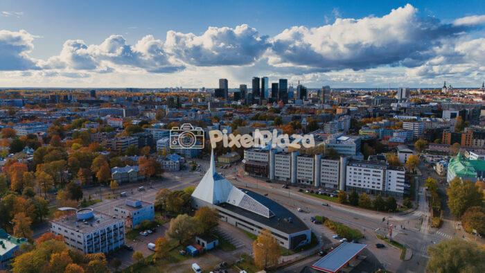 Tallinn Skyline - Autumn Drone View with Methodist Church and Modern High-Rises