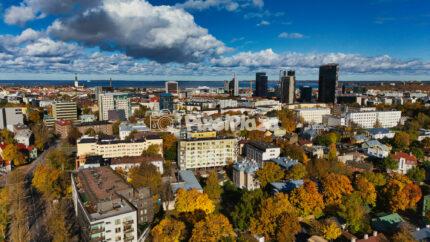 Vibrant Autumn Colors Over Tallinn City Skyline Estonia - Aerial Drone View