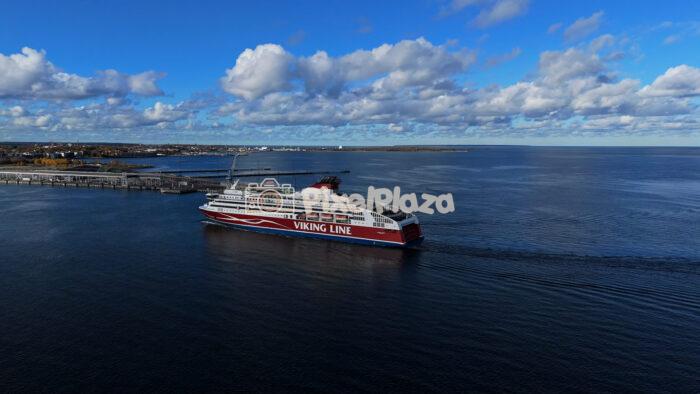 Viking Line Ferry Departing Port of Tallinn, Estonia - Drone View