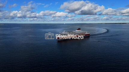 Viking Line Ferry Sailing on the Baltic Sea - Drone View from Tallinn, Estonia
