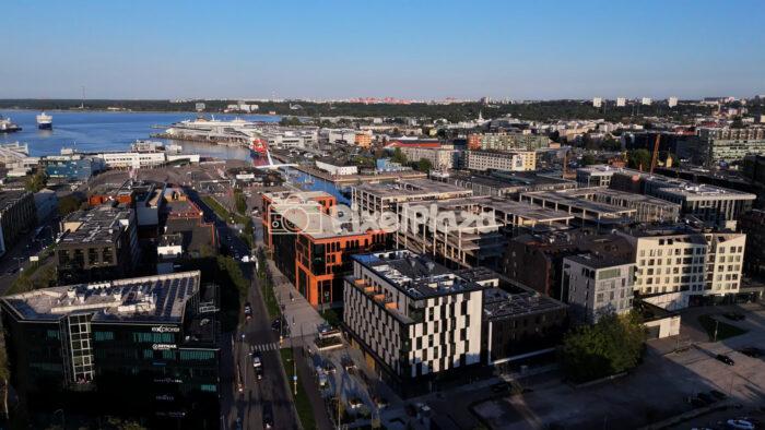 Aerial View of Modern Harbor District in Tallinn, Estonia - 4K Drone Video
