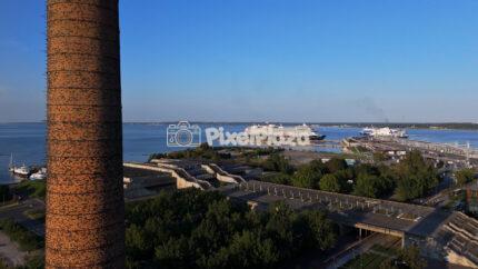 Cruise Port Panorama of Tallinn at Sunset - 4K Drone Video