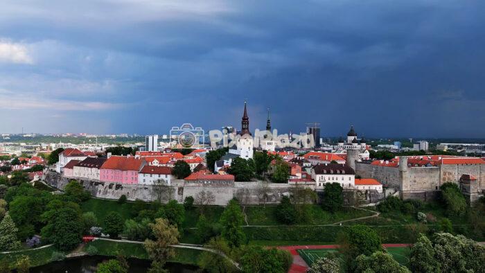 Stormy Skies Over Tallinn Old Town - 4K Drone Video