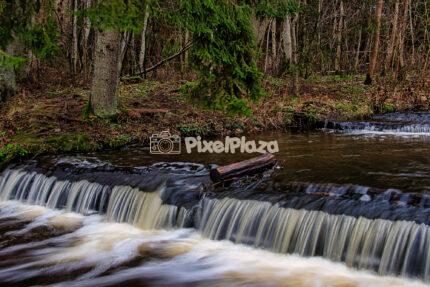 Single Cascade with Fallen Log at Treppoja Waterfall, Estonia