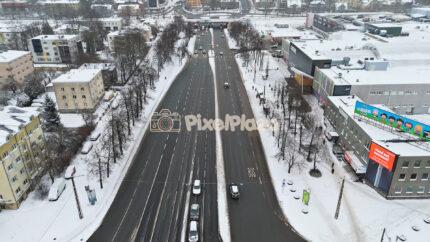 Winter Aerial View of Kristiine Main Road, Tallinn, Estonia - 4K Drone Video
