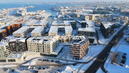 Winter Aerial View of Porto Franco Centre, Tallinn, Estonia - 4K Drone Video
