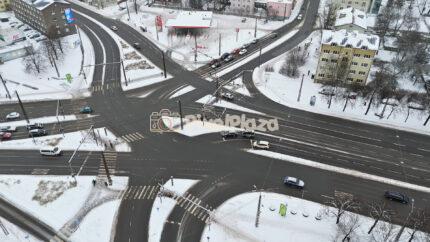 Winter Aerial of Kristiine Traffic Intersection, Tallinn, Estonia - 4K Drone Video