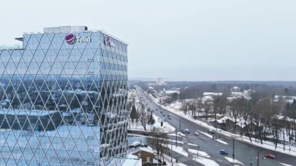 Winter Drone View of Modern Office Tower and Hipodroomi Street in Tallinn - 4K Drone Video