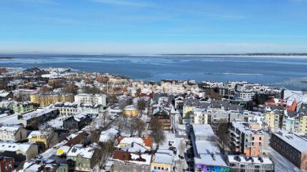 Aerial Winter View of Northern Tallinn Coastal District and Baltic Sea, Estonia