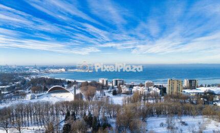 Aerial Winter View of the Tallinn Song Festival Grounds and Arched Stage