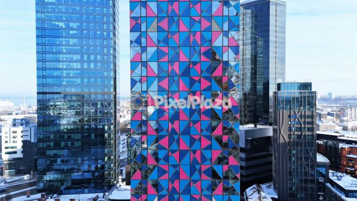 Modern Glass Skyscrapers and Colorful Geometric Facade in Tallinn Business District - 4K Drone Video