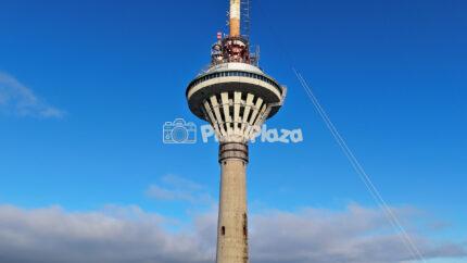 Tallinn TV Tower Aerial in Winter - Iconic Landmark Against Blue Sky, Estonia