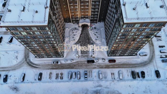 Winter Aerial Top-Down of Modern Residential Complex in Tallinn, Estonia