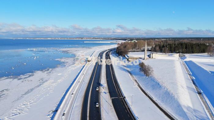 Winter Coastal Highway Aerial - Pirita Road, Tallinn, Estonia