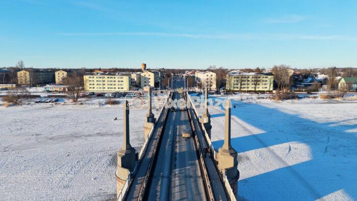 Winter Drone Aerial of Pärnu City Center Bridge, Estonia