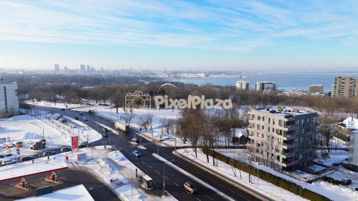 Winter Drone View of Tallinn Song Festival Grounds and Baltic Coastline