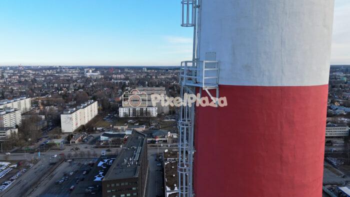 Aerial Drone View of Industrial Chimney and Mustamäe District in Tallinn, Estonia