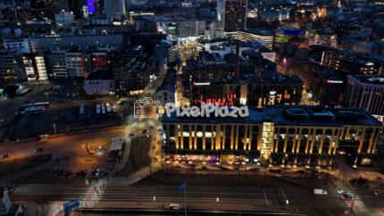 Aerial Night View of Rotermann District and Modern City Lights in Tallinn Estonia