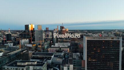 Aerial Skyline of Modern Tallinn City Center with Viru Hotel at Sunset, Estonia