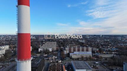 Aerial View of Mustamäe District in Tallinn, Estonia with Red and White Industrial Chimney