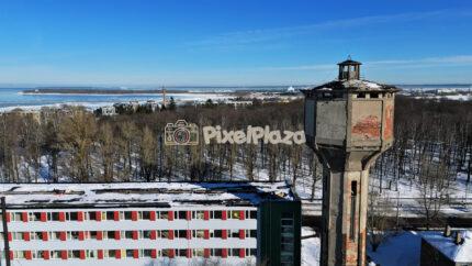 Drone View of Historic Water Tower in Kopli District, Tallinn Estonia Winter Coastline