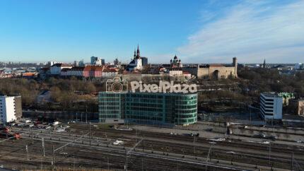 Drone View of Tallinn Old Town and Baltic Station Railway Yard, Estonia