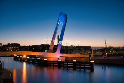Illuminated Admiral Pedestrian Bridge at blue hour in Tallinn Estonia
