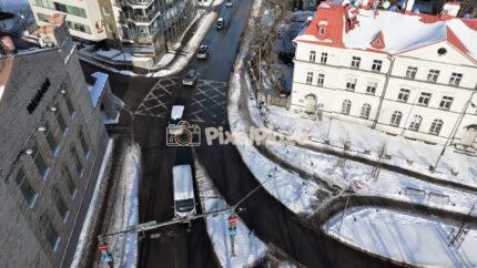 Winter Aerial View of Traffic Intersection in Tallinn, Estonia