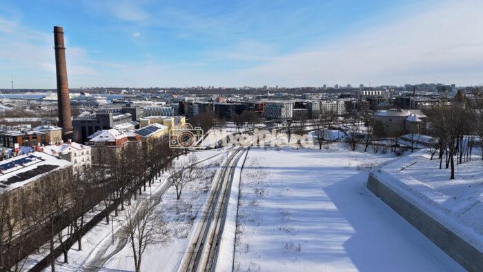 Winter Aerial of Tallinn Port District, Tram Lines and Industrial Skyline