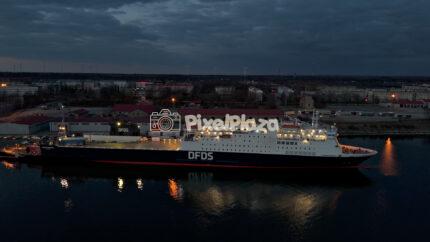 DFDS Ferry at Paldiski Port Estonia Evening Aerial Drone View