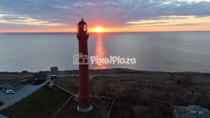 Pakri Lighthouse Sunset Over the Baltic Sea Aerial Drone View Estonia