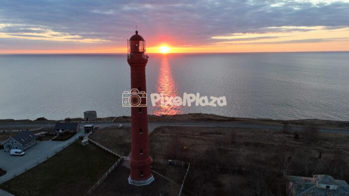 Pakri Lighthouse Sunset Over the Baltic Sea Aerial Drone View Estonia