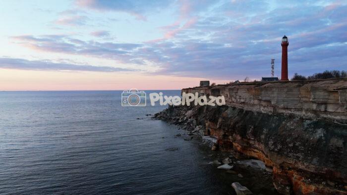 Pakri Peninsula Lighthouse and Baltic Sea Cliffs Drone View Estonia
