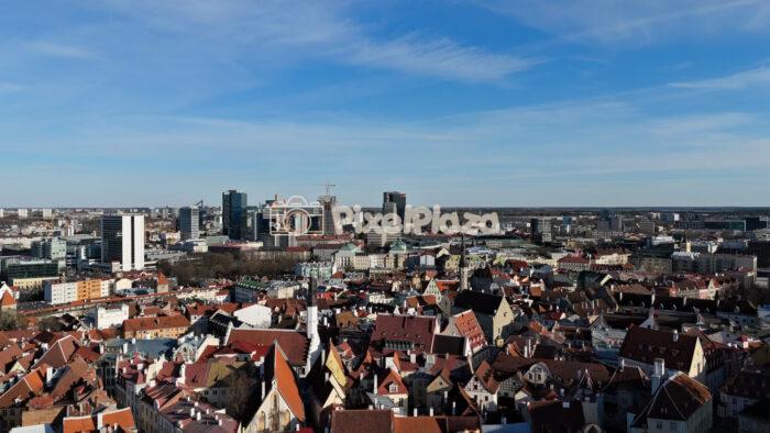 Tallinn Old Town and Modern Skyline Aerial Drone Cityscape